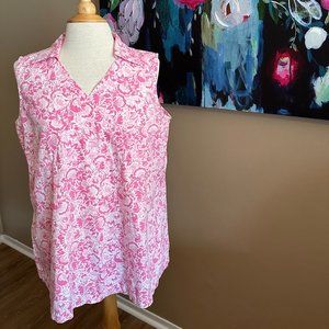 ⭐️HP⭐️ In Due Time Pink/White Floral Sleeveless Maternity Top Sz L